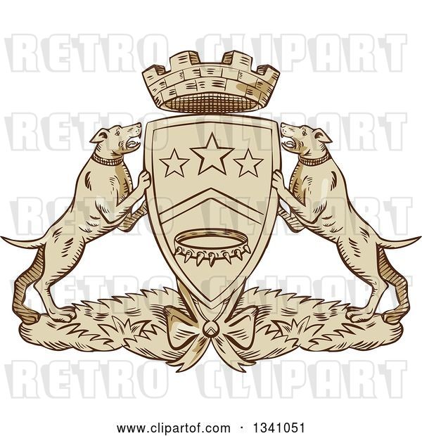 Vector Clip Art of Retro Sketched or Engraved Pit Bull Coat of Arms