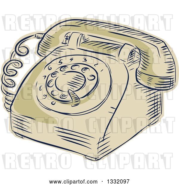 Vector Clip Art of Retro Sketched or Engraved Table Top Rotary Telephone