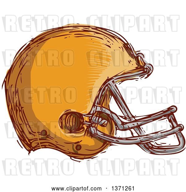 Vector Clip Art of Retro Sketched Orange Football Helmet