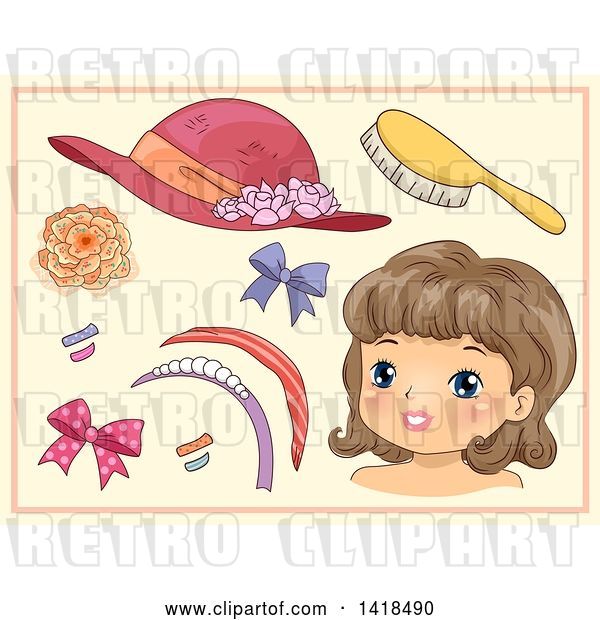 Vector Clip Art of Retro Sketched Paper Doll Girl and Accessories