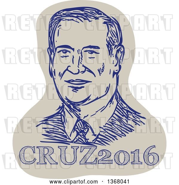 Vector Clip Art of Retro Sketched Portrait of Ted Cruz over Text
