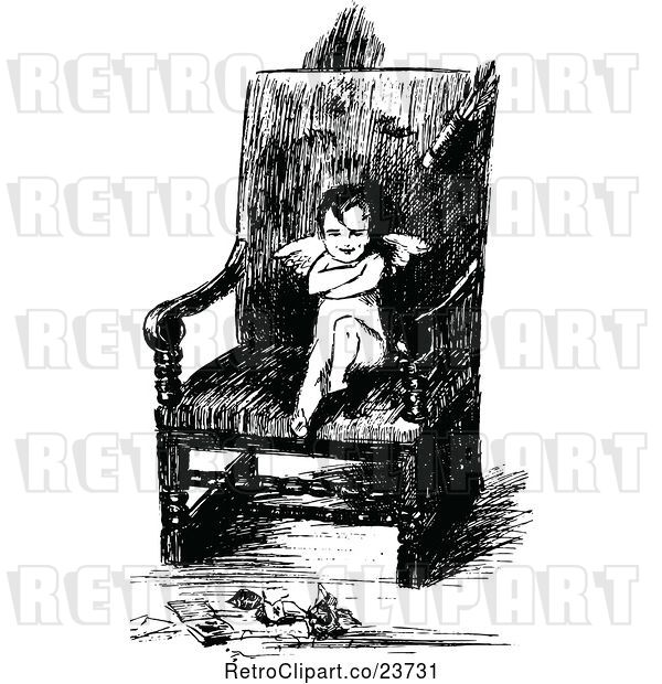 Vector Clip Art of Retro Sketched Pouting Cupid in a Chair
