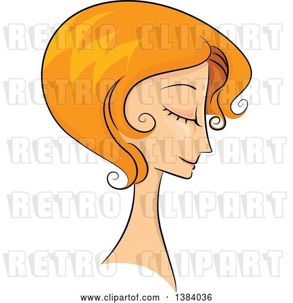 Vector Clip Art of Retro Sketched Red Haired White Lady in Profile, with Her Hair in a Short 50s Style