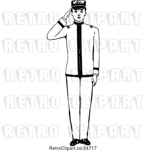 Vector Clip Art of Retro Sketched Saluting Soldier