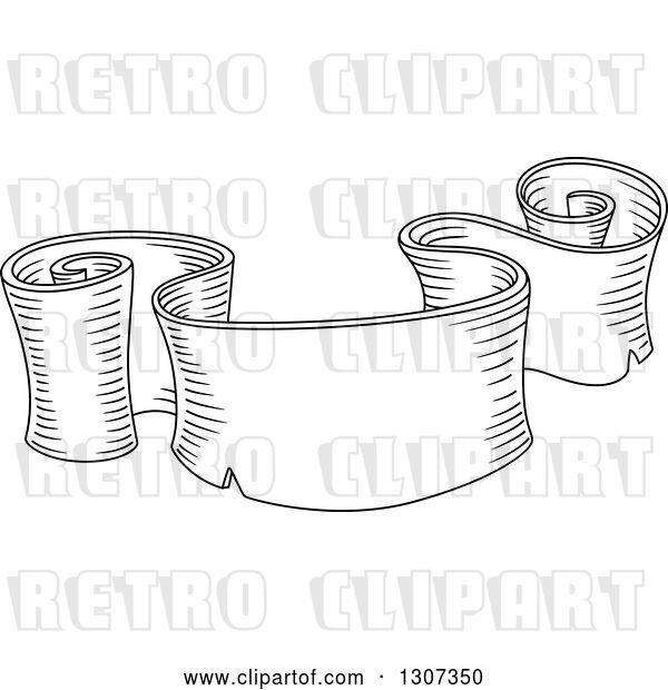 Vector Clip Art of Retro Sketched Styled Blank Ribbon Banner 11