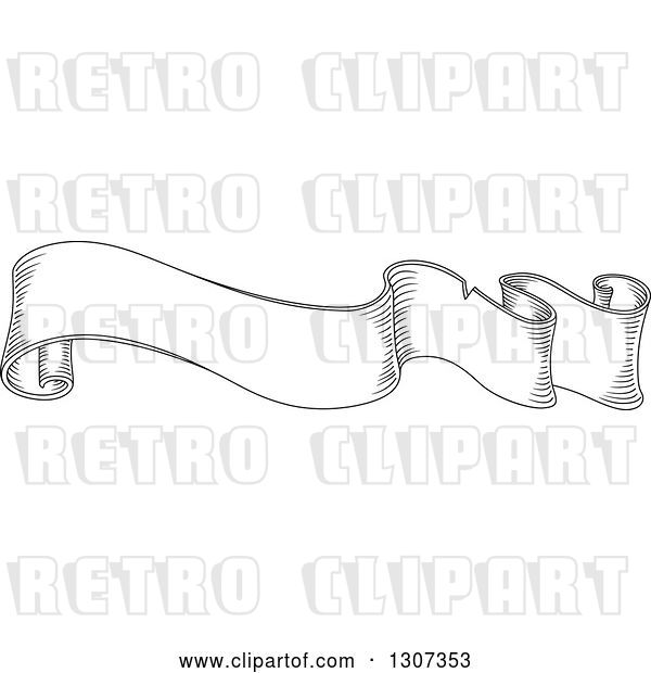 Vector Clip Art of Retro Sketched Styled Blank Ribbon Banner 14