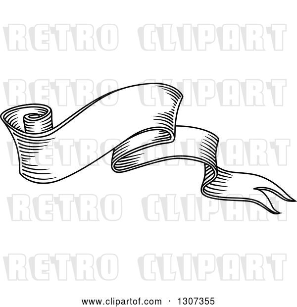 Vector Clip Art of Retro Sketched Styled Blank Ribbon Banner 3