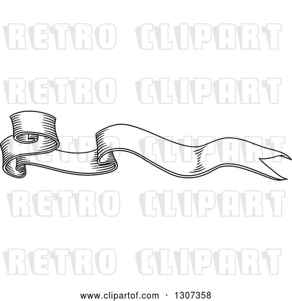 Vector Clip Art of Retro Sketched Styled Blank Ribbon Banner 6