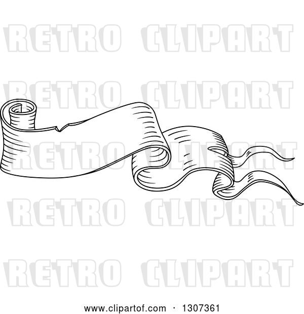 Vector Clip Art of Retro Sketched Styled Blank Ribbon Banner 9