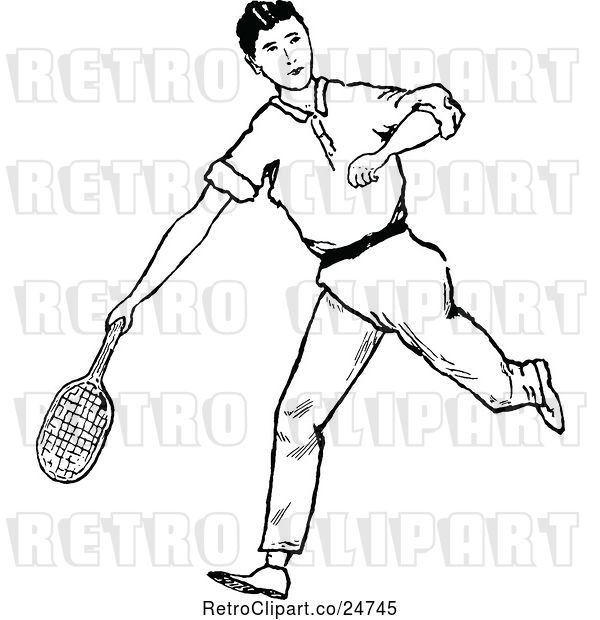 Vector Clip Art of Retro Sketched Tennis Player