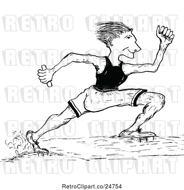 Vector Clip Art of Retro Sketched Track and Field Athlete Runing
