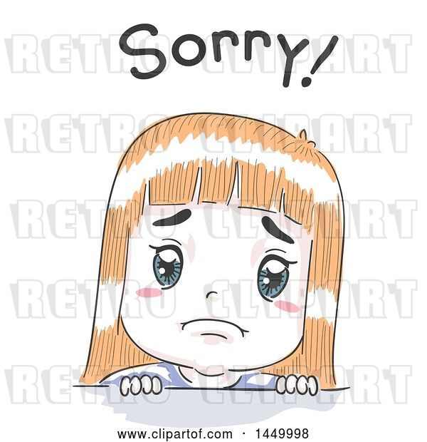 Vector Clip Art of Retro Sketched White Girl Apologizing Under Sorry Text