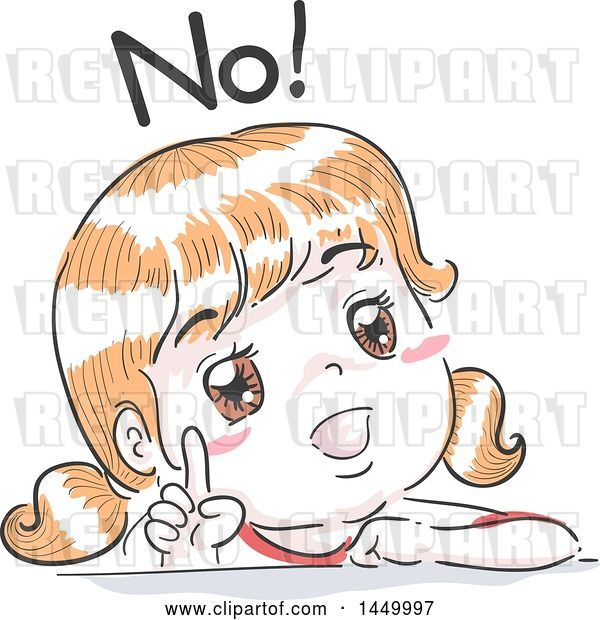 Vector Clip Art of Retro Sketched White Girl Saying No and Wagging a Finger