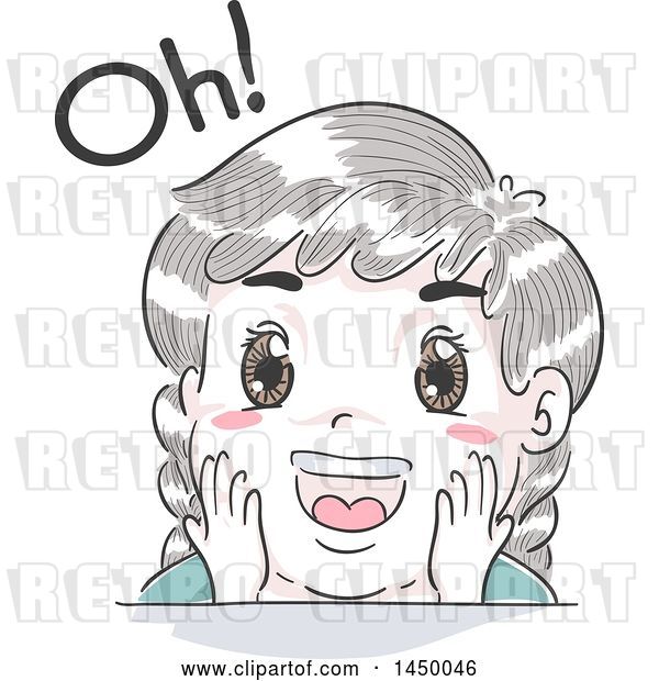 Vector Clip Art of Retro Sketched White Kid Saying Oh in Surprise