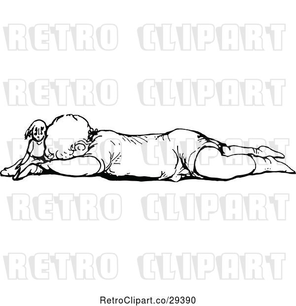 Vector Clip Art of Retro Sleeping Baby and Doll