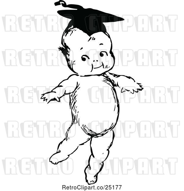 Vector Clip Art of Retro Smart Graduate Baby