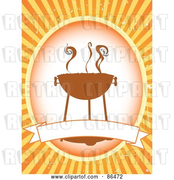 Vector Clip Art of Retro Smoking Bbq Label with a Blank Banner over Orange