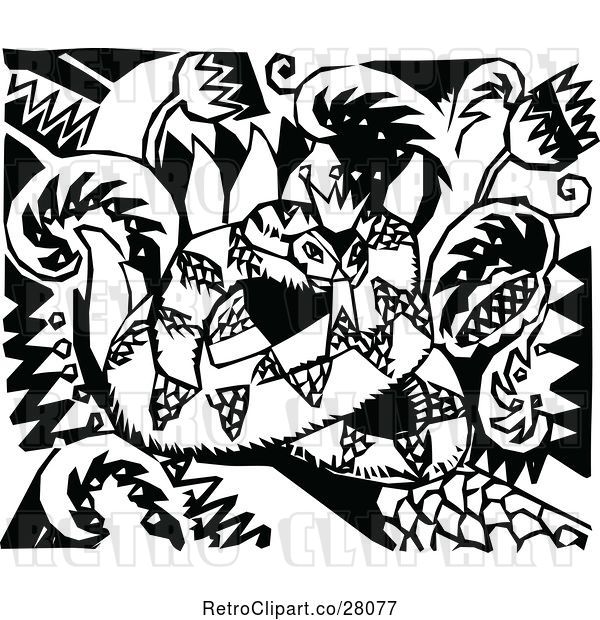 Vector Clip Art of Retro Snake and Floral Design 2