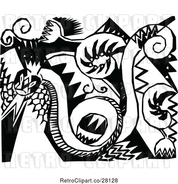 Vector Clip Art of Retro Snake and Floral Design