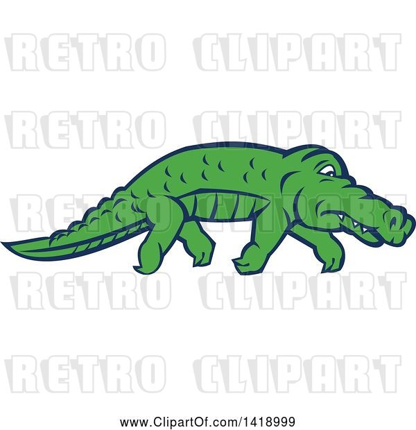 Vector Clip Art of Retro Sneaky Alligator Tip Toeing