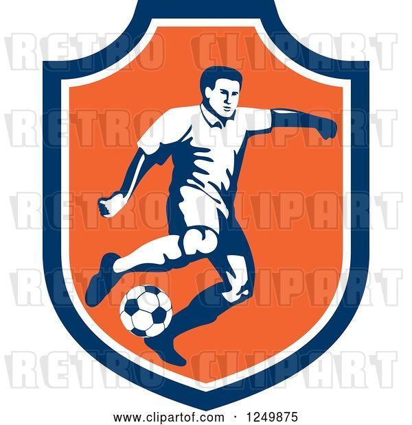 Vector Clip Art of Retro Soccer Player in a Blue and Orange Shield