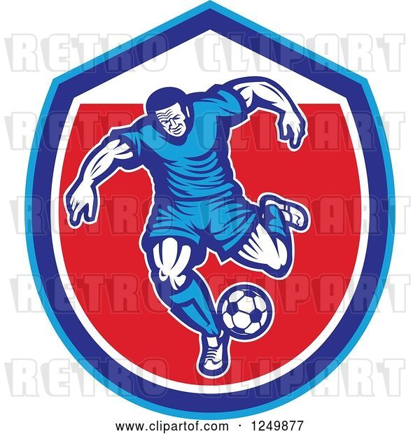 Vector Clip Art of Retro Soccer Player in a Blue and Red Shield