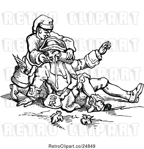 Vector Clip Art of Retro Soldier Helping Another
