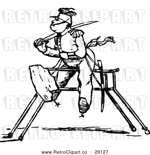 Vector Clip Art of Retro Soldier on a Wooden Horse