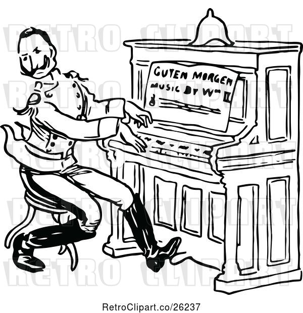 Vector Clip Art of Retro Soldier Playing a Piano