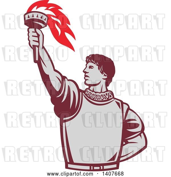 Vector Clip Art of Retro Spanish Conquistador Holding up a Torch