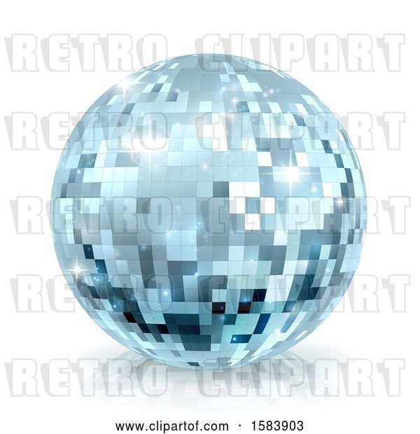 Vector Clip Art of Retro Sparkly Blue Disco Mirror Ball, on a Shaded White Background
