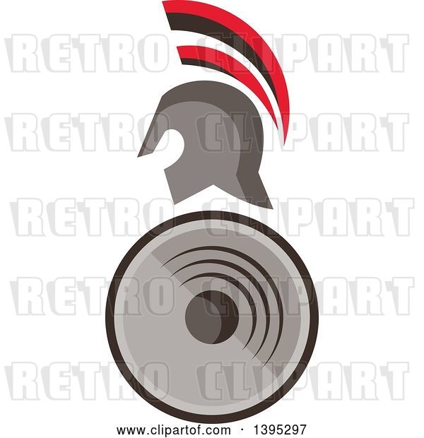 Vector Clip Art of Retro Spartan Warrior Helmet over a Shield