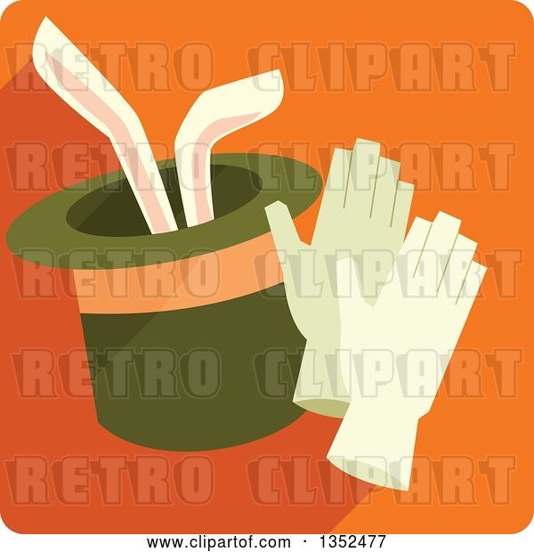 Vector Clip Art of Retro Square Orange Magic Trick Icon with a Rabbit in a Hat