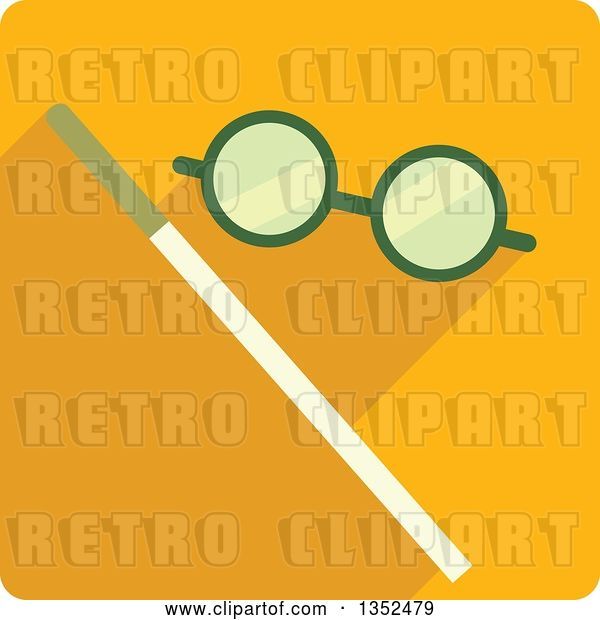 Vector Clip Art of Retro Square Yellow Magic Trick Icon with a Wand and Glasses
