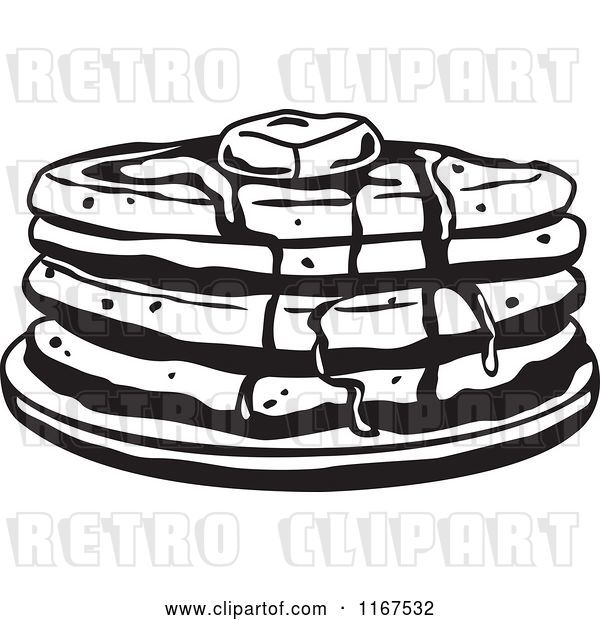 Vector Clip Art of Retro Stack of Pancakes with Butter and Syrup