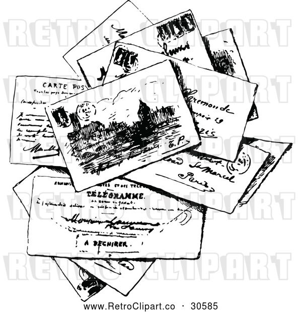 Vector Clip Art of Retro Stack of Post Cards