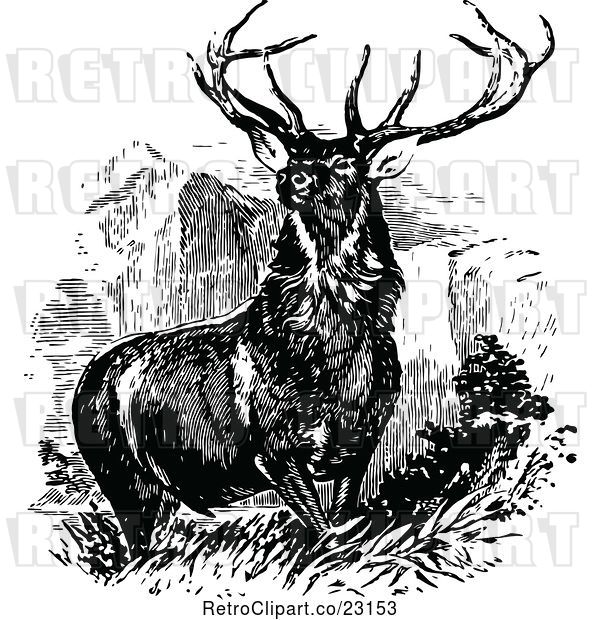 Vector Clip Art of Retro Stag Buck Deer with Antlers 1