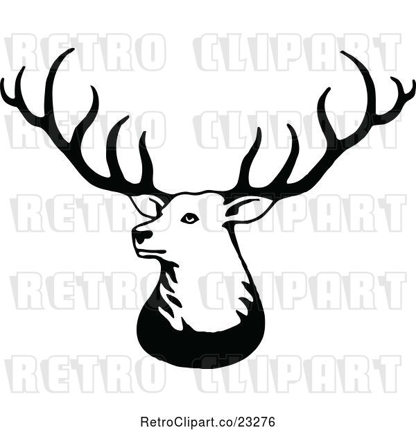 Vector Clip Art of Retro Stag Deer with Big Antlers