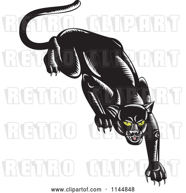 Vector Clip Art of Retro Stalking Black Jaguar