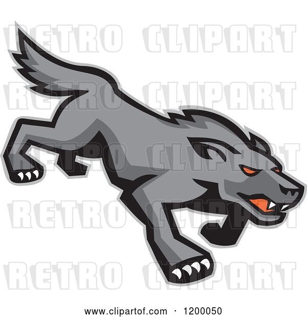 Vector Clip Art of Retro Stalking Red Eyed Gray Wolf