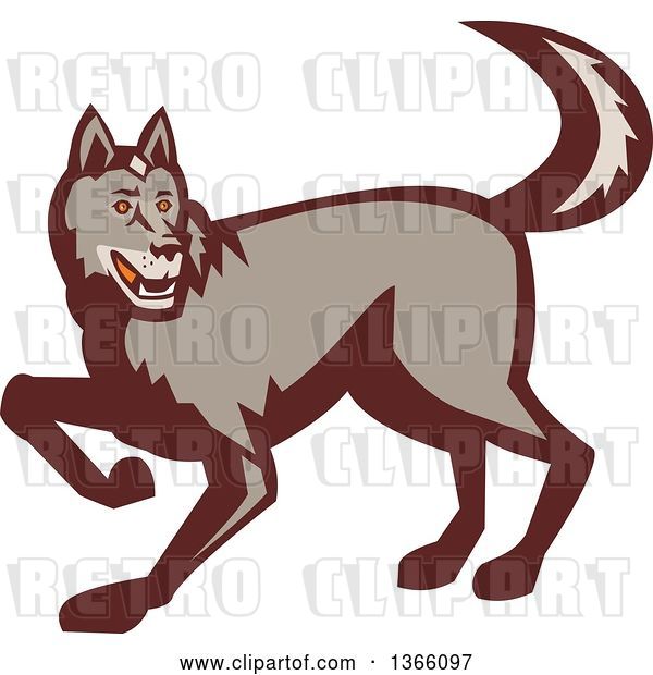 Vector Clip Art of Retro Stalking Wolf