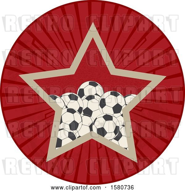 Vector Clip Art of Retro Star in a Circle, with Soccer Balls