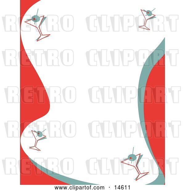 Vector Clip Art of Retro Stationery Background with a Border of Martinis Clipart Illustration