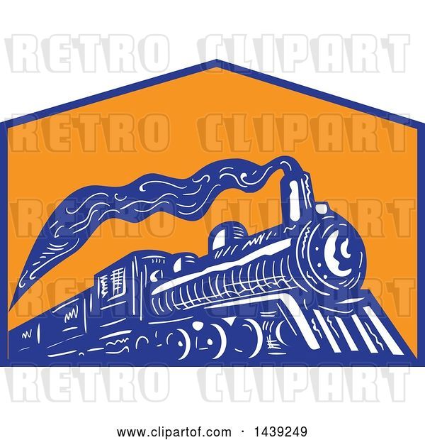 Vector Clip Art of Retro Steam Engine Train in a Blue and Orange Crest