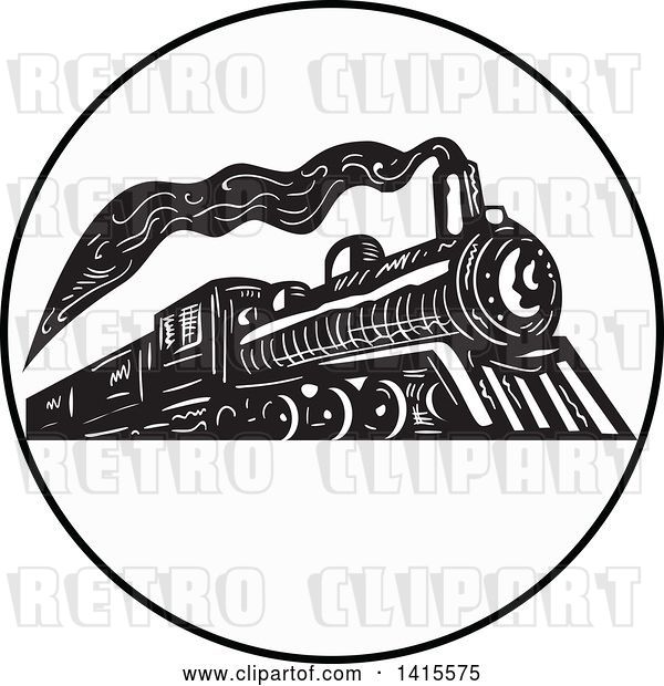 Vector Clip Art of Retro Steam Engine Train in a Circle