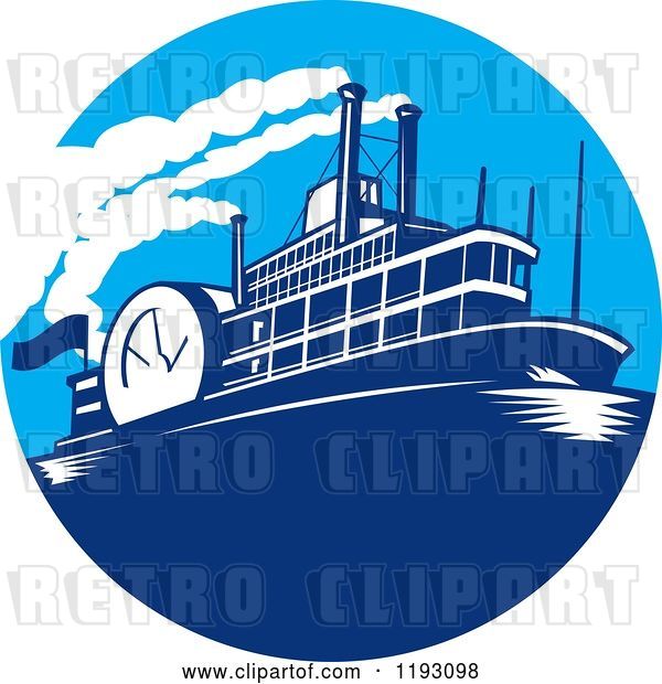 Vector Clip Art of Retro Steamboat in a Blue Circle