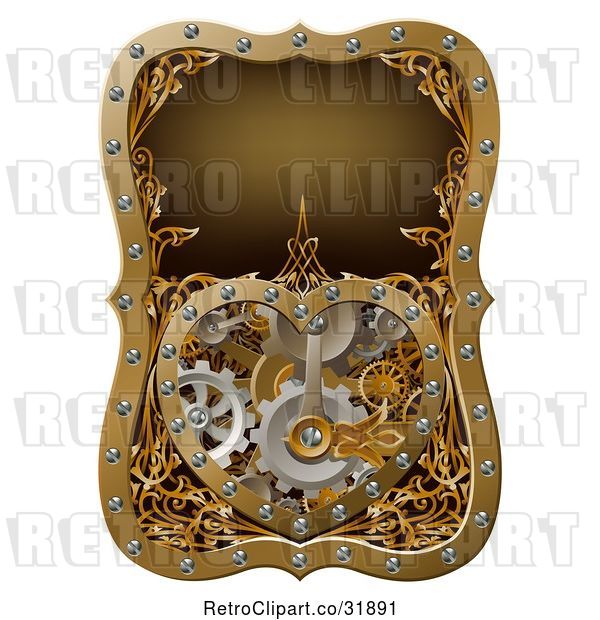 Vector Clip Art of Retro Steampunk Clock Work Heart with Gears