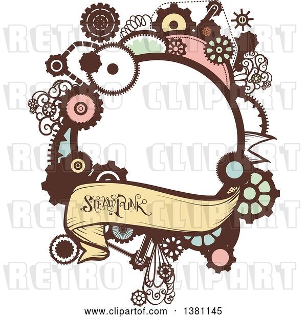 Vector Clip Art of Retro Steampunk Frame with a Banner and Text