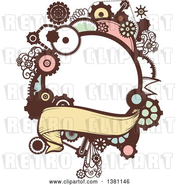 Vector Clip Art of Retro Steampunk Frame with a Banner