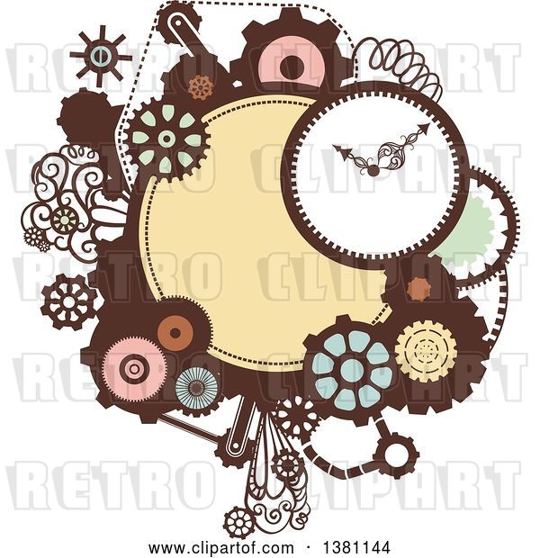 Vector Clip Art of Retro Steampunk Frame with a Clock and Gears